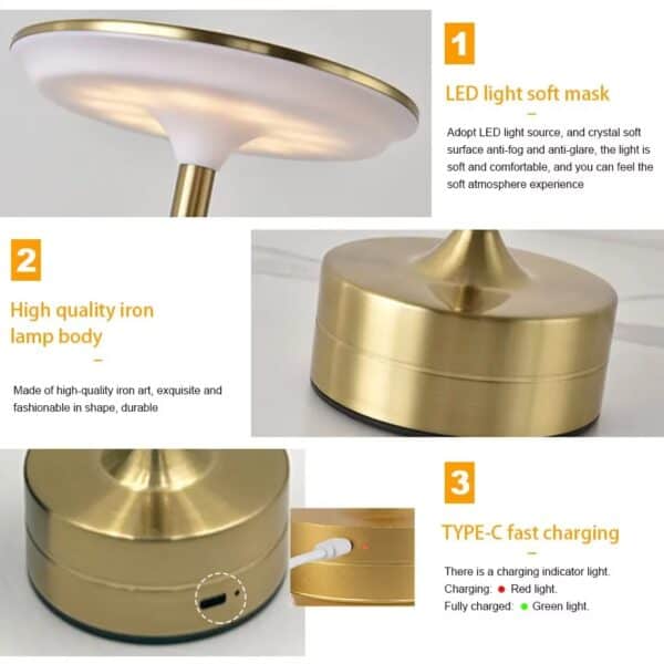 LED Touch Sensor Table Lamp | Rechargeable Wireless Night Light with 3 Color Modes
