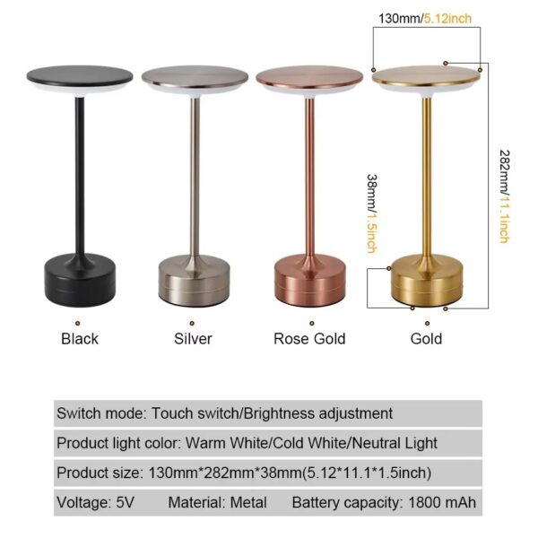 LED Touch Sensor Table Lamp | Rechargeable Wireless Night Light with 3 Color Modes
