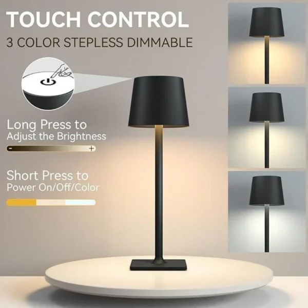 Metal Cordless Rechargeable LED Table Lamp | Touch Sensor Dimmable Night Light