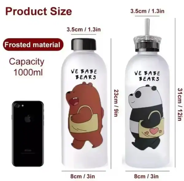 We Bare Bears Water Bottle | Cute Cartoon Reusable Leakproof Bottle