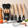 12-Piece Silicone Kitchen Cookware Set with Wooden Handles – Heat Resistant Non-Stick Utensil Set