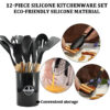 12-Piece Silicone Kitchen Cookware Set with Wooden Handles – Heat Resistant Non-Stick Utensil Set