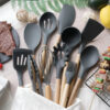 12-Piece Silicone Kitchen Cookware Set with Wooden Handles – Heat Resistant Non-Stick Utensil Set