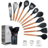 12-Piece Silicone Kitchen Cookware Set with Wooden Handles – Heat Resistant Non-Stick Utensil Set