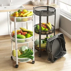 3 Tier Foldable Kitchen Trolley – Multipurpose Storage Rack with Wheels