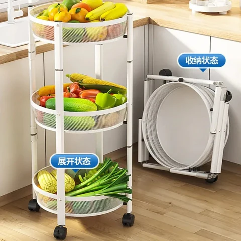 3 Tier Foldable Kitchen Trolley – Multipurpose Storage Rack with Wheels