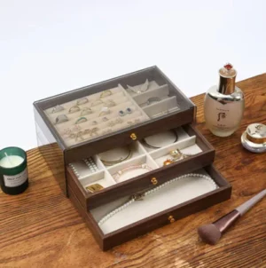 3 Layer Wooden Jewelry Organizer Box – Multi Compartment Vintage Jewelry Storage Case