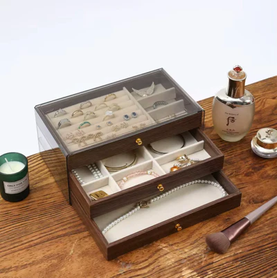 3 Layer Wooden Jewelry Organizer Box – Multi Compartment Vintage Jewelry Storage Case