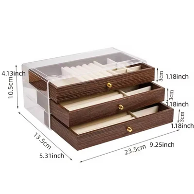 3 Layer Wooden Jewelry Organizer Box – Multi Compartment Vintage Jewelry Storage Case