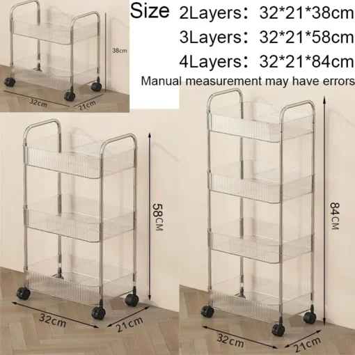Multi Layers Storage Rack Trolley | 3-4 Tier Rolling Cart for Kitchen & Home Organizer