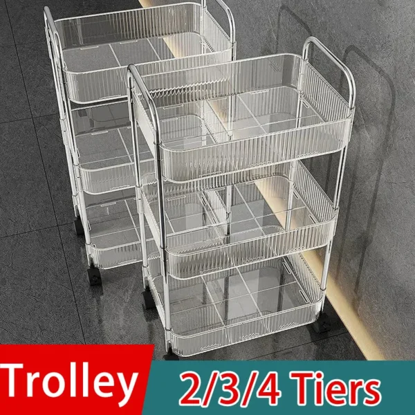 Multi Layers Storage Rack Trolley | 3-4 Tier Rolling Cart for Kitchen & Home Organizer