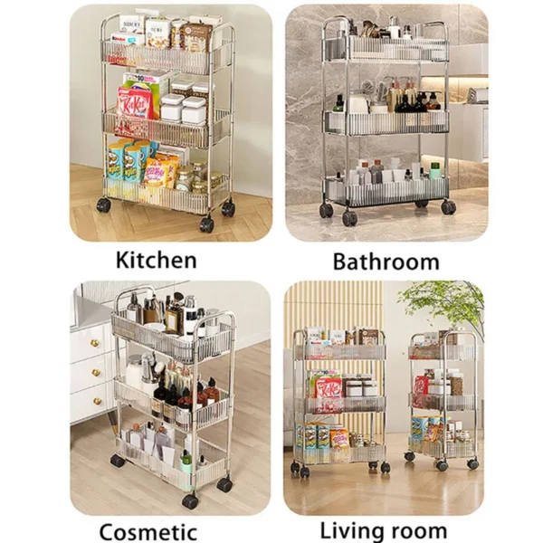 Multi Layers Storage Rack Trolley | 3-4 Tier Rolling Cart for Kitchen & Home Organizer