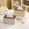 Stylish Wavy Tissue Box Cover with Wooden Lid – Modern Decorative Napkin Holder