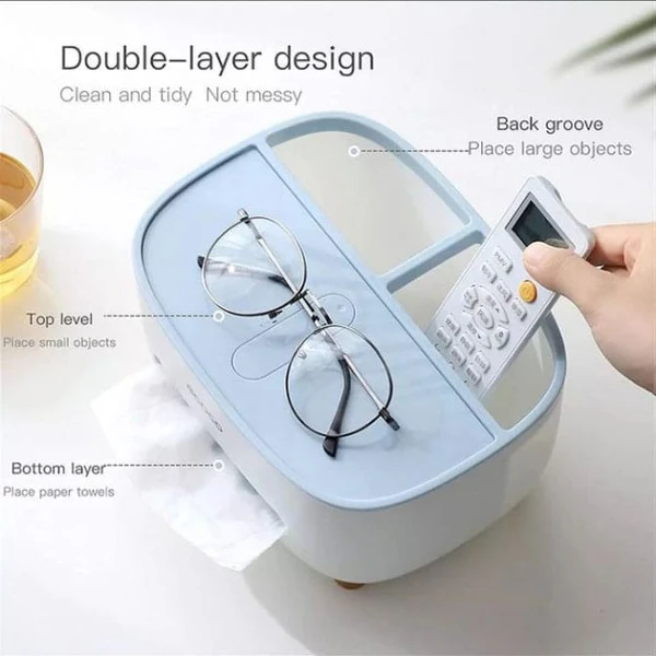 Wall Mounted Tissue Box Holder with Storage Organizer – Multipurpose Kitchen & Bathroom Tissue Dispenser